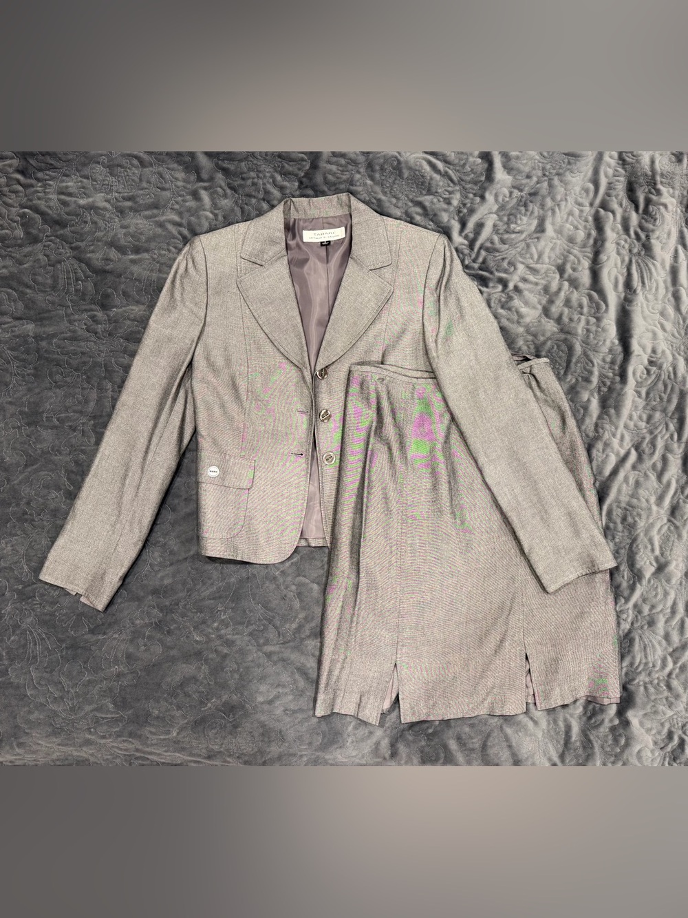 Tahari ASL Light Gray Women's Skirt Suit with Vest